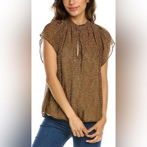 Vince Brown Starry Polka Dot Sheer Mock Neck Blouse M/M